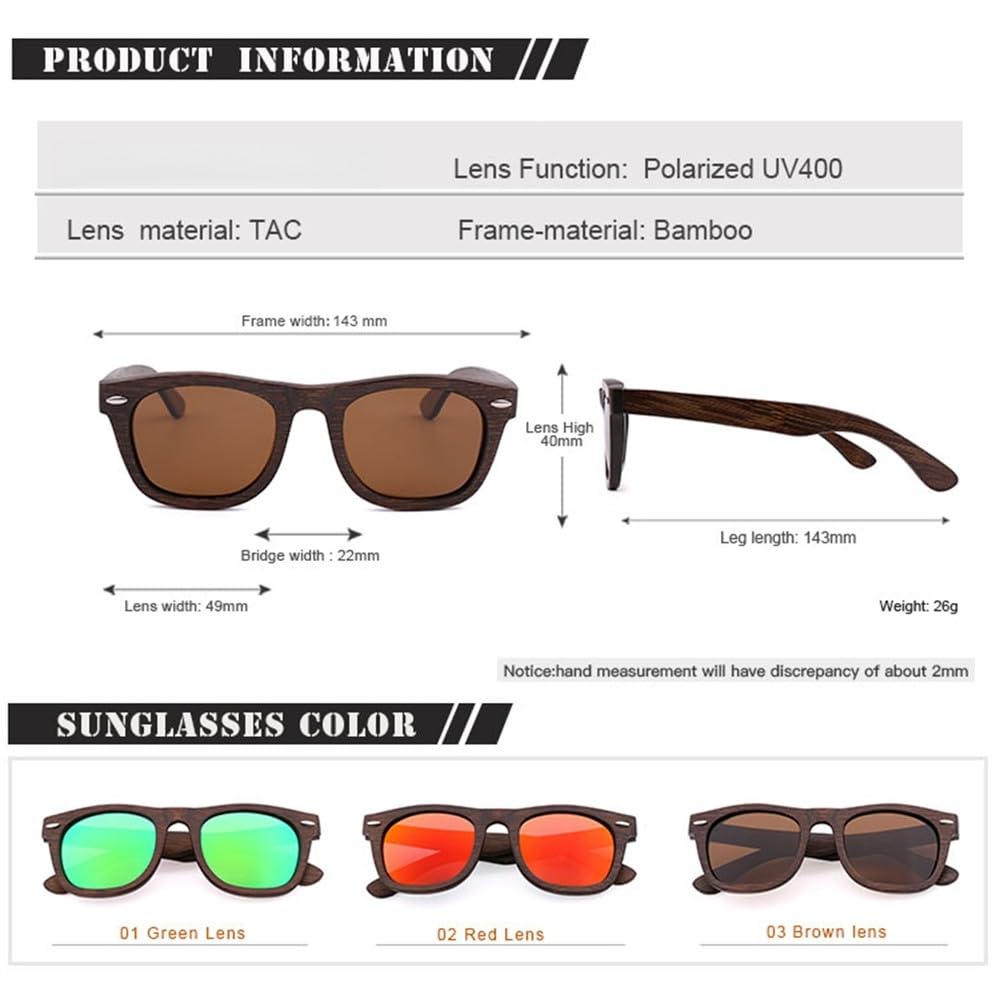 Gafas de sol de bambú de moda polarizadas para mujeres y hombres, UV 400, adecuadas para todas las formas de rostro, diseño de diseñador.