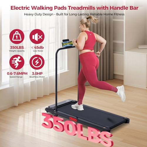 Image of Walking Pad with Incline Handle Bar Portable Treadmills for Home 0.6-7.6MPH Electric Treadmills with Handle Bar for Home, 3.0HP Mini Walking Pad Treadmill with Incline, 350LBS