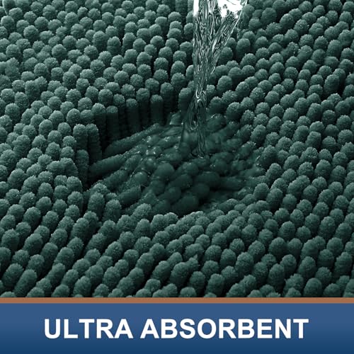 Smiry Luxury Chenille Bathroom Rugs 70x24, Extra Soft and Absorbent Shaggy Bath Mat, Machine Washable, Non-Slip Plush Carpet Runner for Tub, Shower, and Floor, Home Decor Accessories, Green