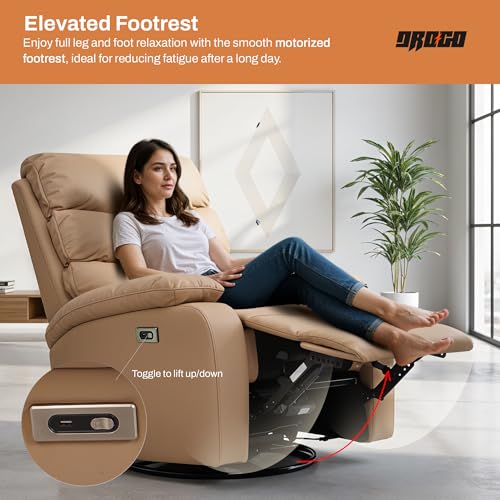 Image of DROGO Velora Electric Motorised Recliner Sofa 1 Seater with Rocking, Revolving & Rapid Recline Technology | Recliner Chairs for Home with Premium PU Fabric & Padded Body, 1 Year Warranty (Brown)