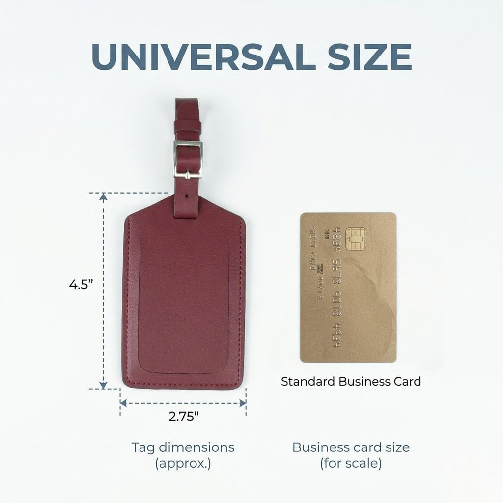 [2 Pack] Luggage Tags, Leather Case Luggage Bag Tags Travel Tags for Travel Bag Suitcase (Burgundy Red) image 2