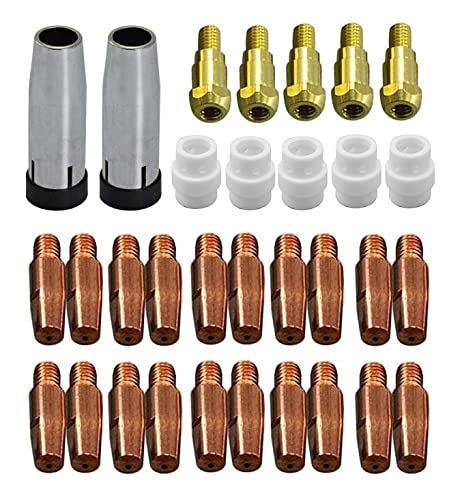 Riverweld 24Kd Mb24 Ugello Di Contatto 1.0Mm Ugello Di Gas Conico Porta Dell'Ugello Fit 24Kd Mb24 Mig Mag Co2 Torcia Di Saldatura 32Pcs