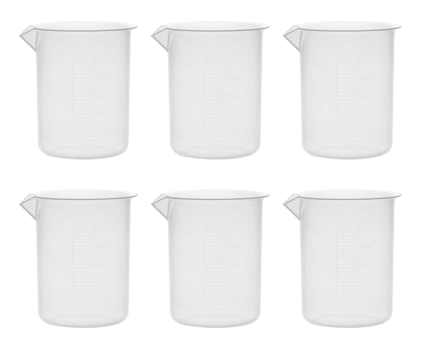 250ml Plastic Beaker Set Pack of 6 | Polypropylene Measuring Beakers with Raised Graduations & Tapered Spout | Euro Design Laboratory Mixing Cups for Science Experiments-image-21
