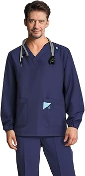 Medical Scrubs for Men,Scrubs for Men Set,Man ScrubClassic V-Neck Top & Jogger PantsLong SleevesDark BlueM