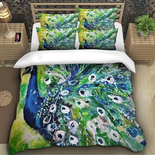 Housse de couette plumes de paon en microfibre luxe