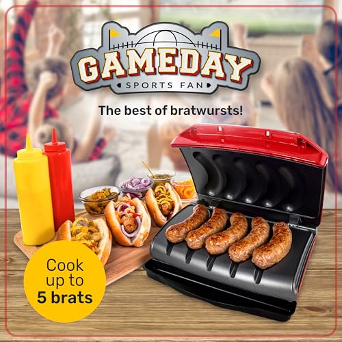 image for Nostalgia Game Day Sausage and Brat 5 Link Electric Grill with Oil Dri