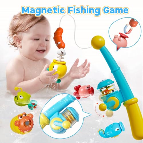 Bath Toys for Toddlers, Magnetic Fishing Toy with Fishing Rod, Water Spraying Floating Animals, Octopus with Spinner, Bathtub Toys, Pool Toys, Water Toys for Babies Kids Infant Boys Girls - Thumbnail 2
