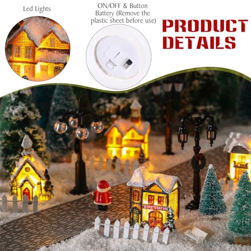 Kasyat 27 Pcs Christmas Village Sets Christmas Village Street Accessories LED Lighted Christmas Village Christmas Tree Crafted Poly Resin Christmas Village Ornament Christmas Holiday Party Decor - Thumbnail 3