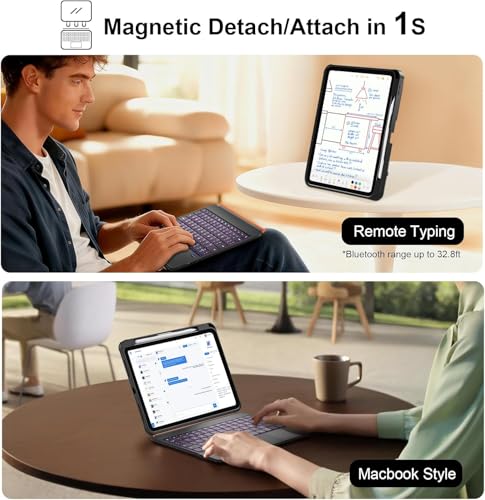 Image of iPad Pro 13 inch Case with Keyboard (M5 M4 2025 2024), Magnetic Detachable Keyboard, Multi-Trackpad, 7 Color Backlit, 360 Rotatable Stand, Slim Protective Case with Stylus Storage (Black)