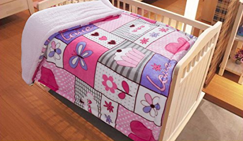 Elegant Home Kids Soft & Warm Sherpa Baby Toddler Boy Blanket Printed Borrego Stroller or Baby Crib or Toddler Bed Blanket Plush Throw 40X50 (Floral/Cake)