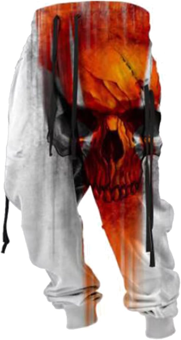 Men's Jogger Slim Fit Sweatpants Stylish Loose Drawstring Skull Print Gym Sport Pants Streetwear