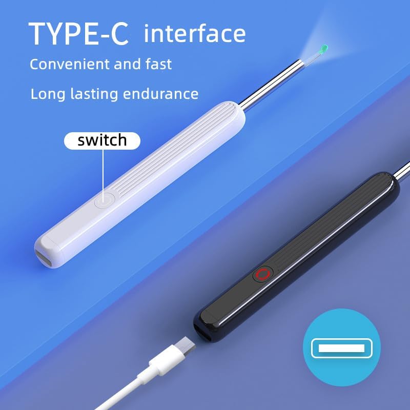 AZEITE NE3 Intelligent Visual Ear Sampling Stick with Type-C charging port and cable.