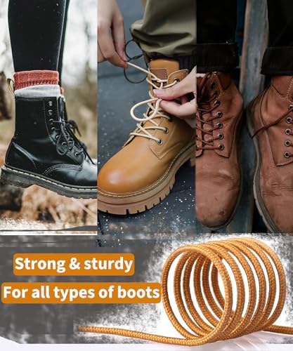 Image of Handshop 2 Pairs Round Boots Shoelaces, Heavy Duty Outdoor Shoe Laces | Replacement Shoestrings for Hiking, Running, Sporting Shoes and Work boots, Sturdy and Robust, 28 Colors, 30-63 inch Length