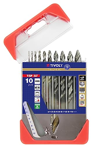 TIVOLY - Coffret 10 Forets Métal Haute Performance HSS Ø1 à 10mm - Perçage des Aciers les plus Courants- Perçages Nets et Agrandissement des Trous - Queue...