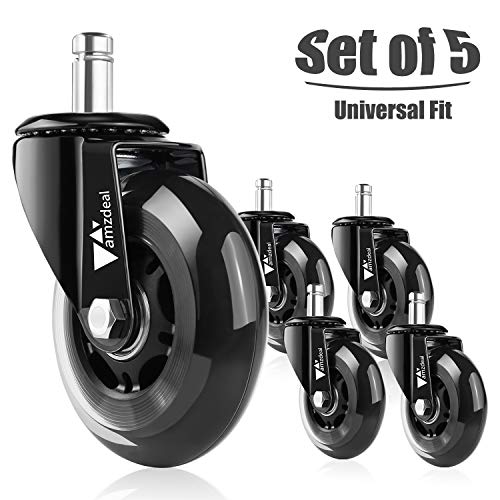 amzdeal Office Chair Casters Wheels (Set of 5) 7/16" Silicone Heavy-Duty Rollerblade Caster