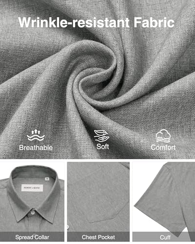 Image of Alimens & Gentle Mens Linen Shirts Short Sleeve Button Down Shirts Wrinkle Free Casual Vacation Beach Summer Tops