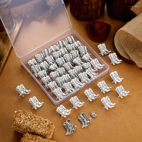 Yinkin 50 Pcs Cowboy Boot Lapel Pins Western Vintage Cowgirl Boot Charm Metal Brooch Pins for Men Women Cowboy Cowgirl Horseshoe Backpack Party Favor4