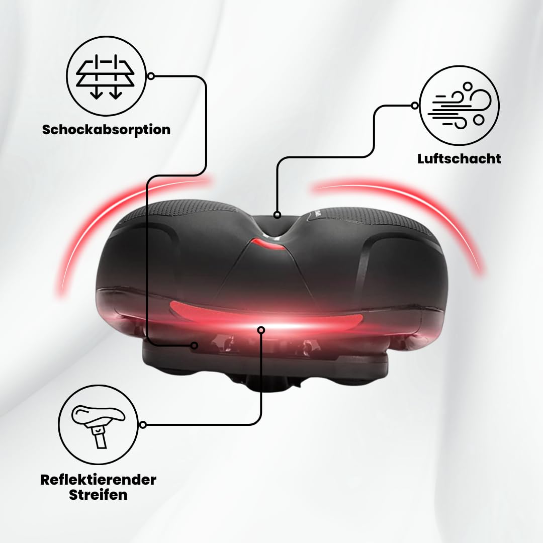 Cloudsattel - orthopädischer schmerzlindernder Radsattel für alle Fahrräder Bequemer Fahrradsattel mit Weichem Memory - Schaum, Rotem Warnstreifen und Federung für City -und Mountainbikes