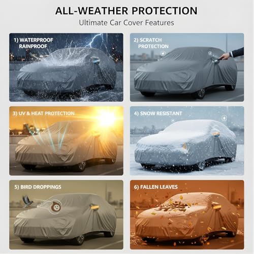Image of Car Cover Compatible For Hyundai i20 Active (2015-2019)| 100% Waterproof Cover with Antenna & REFLECTIVE Mirror Pockets | Dustproof, Scratchproof, Heatproof Car Cover |Soft Cotton Lining|GREY