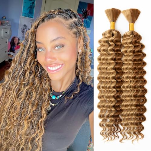 Deep Braiding Hair for Black Women Deep Wave Bulk Hair for Braiding 20inch 150g for Deep Wave Braiding Hair Extensions Synthetic Micro Braiding Hair for Boho Braids No Weft (P27/30 2Pack)