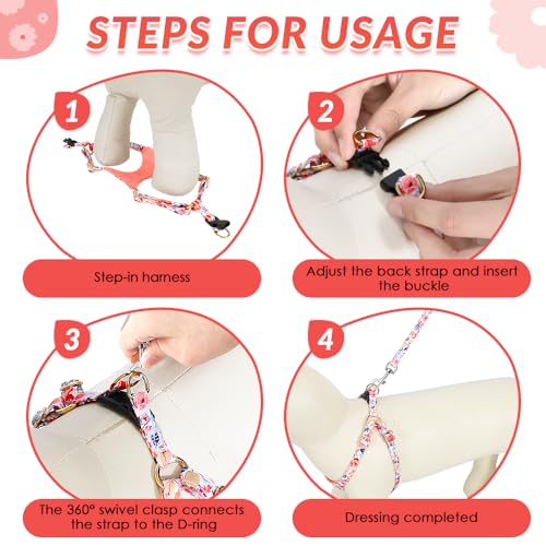 SlowTon No Pull Dog Harness with Leash for Small Medium Dogs, Flower XXS | Floral Pattern, Step-in, Lightweight, Easy Put On and Off, No Choke, Soft Cotton and Suede for Daily Walking - Image 7