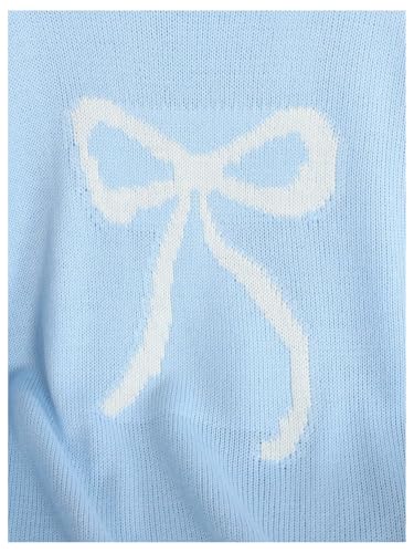 Image of BEAUDRM Girl's Bow Sweater Crew Neck Cute Sweaters Long Sleeve Knit Pullovers Sweater