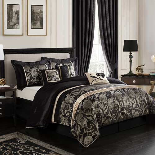 Stratford Park Dahlia 7Piece Comforter Bedding Set Black,Bed Size