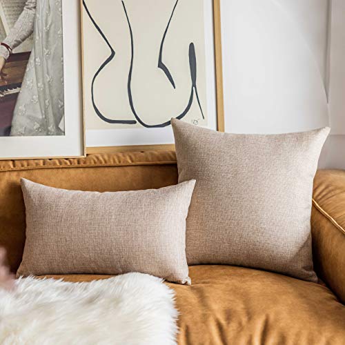 Demetex Linen Throw Pillow Covers Beige Cushion Covers Square Decorative Farmhouse Accent Throw Pillows For Couch Kids Bed Room, Set Of 2, 18X18 Inches, Light Linen #TOP5