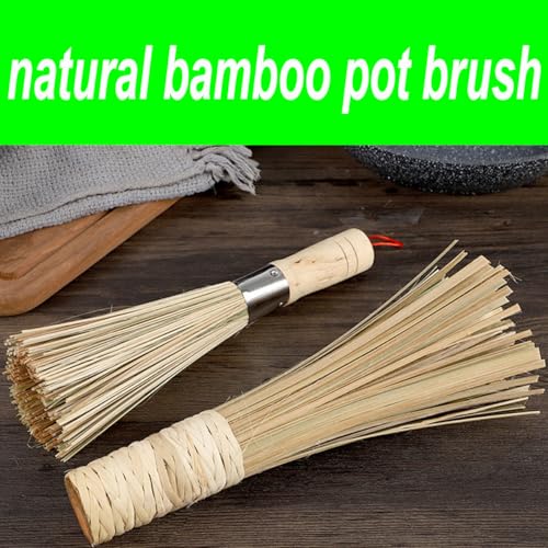 Image of 4 Pack Bamboo Pot Brush, Wok Cleaning Brush for Dishes, Pans, Cast Iron (Wooden-Lanyard)