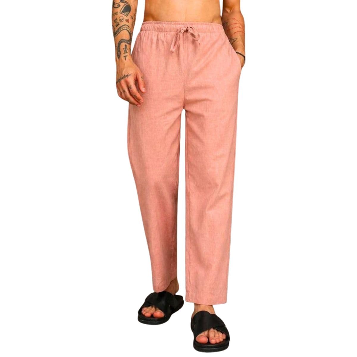 Men's Peach Linen Casual Pants | Regular Fit Cotton Trouser | Size XL-image-42