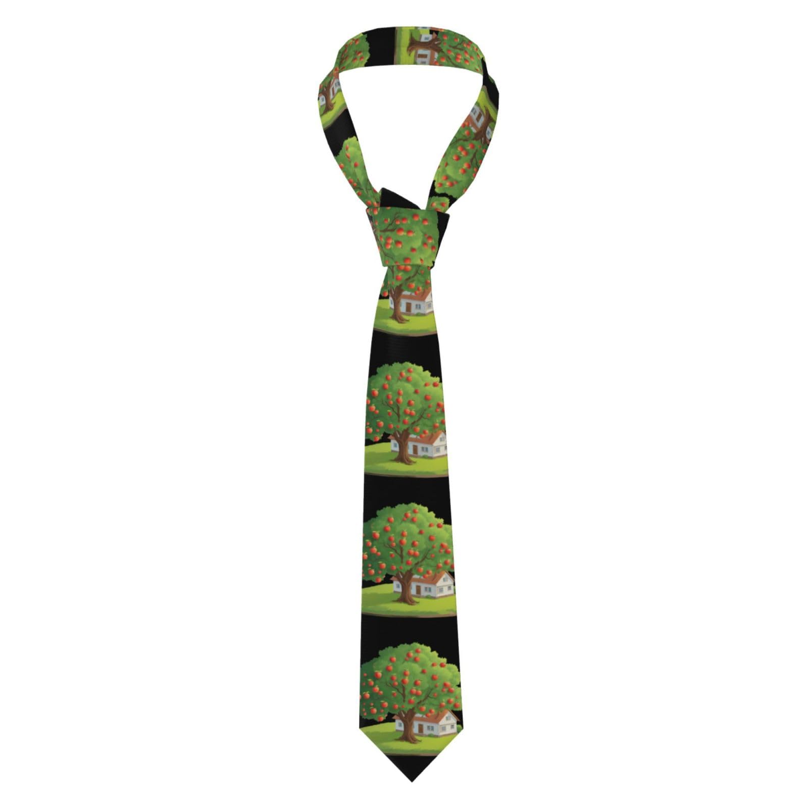 Whjshop Men's Black The Apple Tree Next To The Cottage Printing Necktie For Business, Daily Wear, Work, Birthdays, Weddings, Parties, Banquets Easy Care 57X3.1 In
