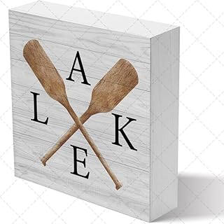 Wooden Box Sign Decorative Paddle Lake Theme Wood Box Sign Art Home Bathroom Shelf Desk Decoration 5 X 5 Inches Present