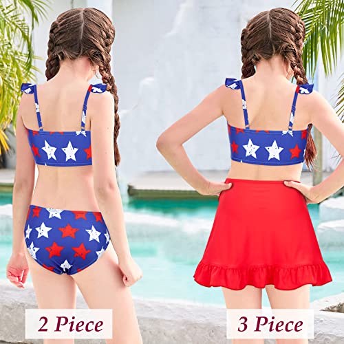 Image of ALISISTER Girls Swimsuit 3 Piece Bathing Suits Summer Bikini Tankini Sets with Cover Up Skirt for 4-12 Years