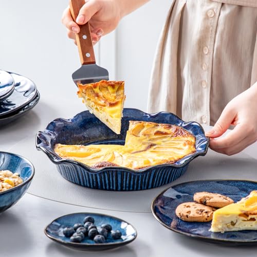 vancasso Ceramic Pie Pan for Baking, 9 inch Deep Pie Plates for Apple Pie, Pot Pie, Tart and Quiche, Reactive Glaze Fluted Pie Pans, Large Pie Dish with Ruffled Edge, Blue, STERN Series by vancasso - Image 6