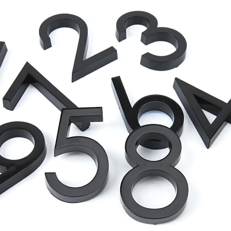 1 szt. 60 mm zewnętrzny numer domu zewnętrzne samoprzylepne numery naklejki na drzwi skrzynka pocztowa adres znak 2,35 cala 3D plastik #0-9(Black,9)
