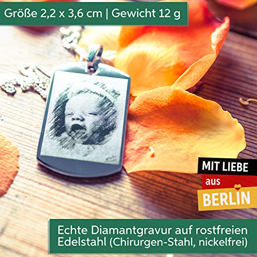 Diamandi Dog-Tag Kette mit Foto-Gravur I Ihr Bild + Text gravieren I Ketten-Anhänger Silber