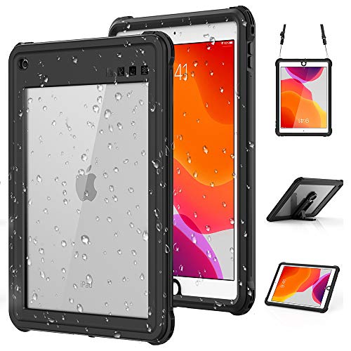 iPad 2017/2018 ケース 防水 カバー ipad 9.7 ケース アイパッド第6/5世代 タブレット PC ケース IP68防水級 完全密封 防水 防雪 防塵 耐衝撃 衝撃吸収 全面保護 指紋認識 充電可能 傷防止 全面保護 クリア 薄型軽量 スタンド機能 ストラップ付き 手触り水場 お風呂 プール 水泳 スポーツ ブラック黒