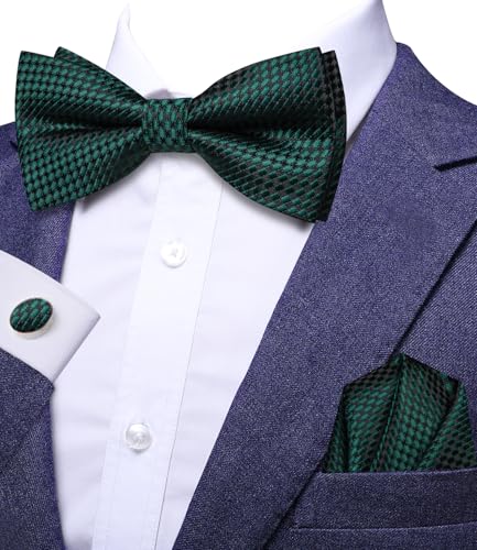 Image of Dubulle Mens Paisley Striped Bowtie Set Pre-tied Bowtie for Men and Pocket Square Set Wedding Business