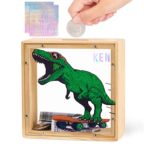 Image of MHJY Wooden Piggy Bank for Kids Personalizable DIY Coin Bank for Girls Boys