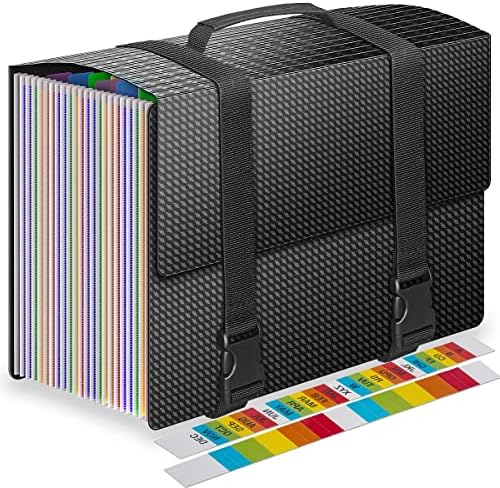 File Organiser Document Organiser Box Files Folder with Handle,25 Pockets Expanding File Folders for Paperwork A4,Expandable Filing Box,Document Folder Paper Organiser for Home School and Work,2 x Tab