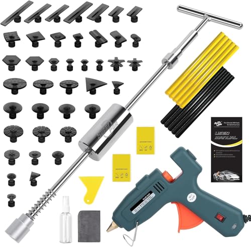 Super PDR Car Dent Repair Kit – Paintless Dent Puller Tool Set with 2 in 1 Slide Hammer, Glue Gun & New GlueTabs – No Paint Damage DIY Dent Remover for Door Dings, Hail, Hood & Fender Dents