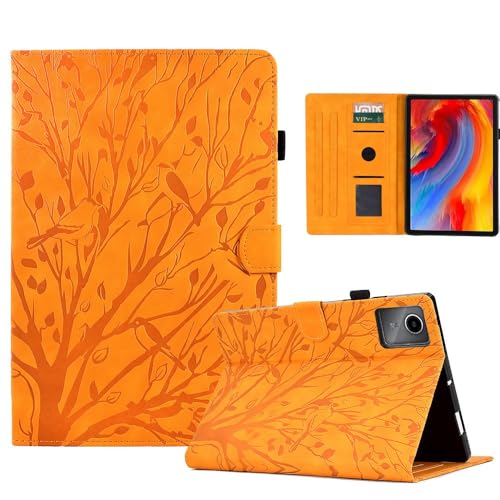 Étui vitello Lenovo Tab K11 Gen 2 portefeuille en similicuir gravé arbre noir