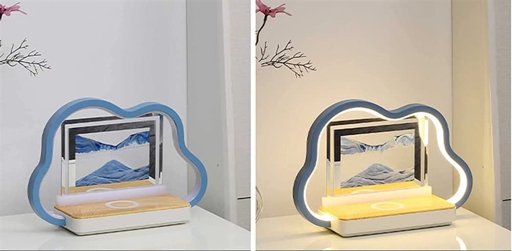 TUKRKRS 12W Cloud Shape Liquid Moving Sand Lamp,3D Neutral Light Hourglass Lamp with Touch Switch,Round Glass Moving Sand Art Picture,Sand Decor