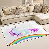 Coosun Teppich mit blauem Einhorn auf Regenbogen, für Wohnzimmer, Schlafzimmer 152,4 x 99,1 cm, Textil, multi, 2'7