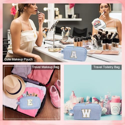 Image of YOOLIFE Initial Makeup Bag for Women - Monogram Cute Makeup Bags Cosmetic Case Toiletry Pouch for Women Her Best Friend Sister Teacher, Personalized Birthday Gifts for Women, Blue Y