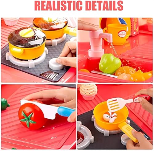 Image of Kids Kitchen Play Set 81 PCS with Steam, Lights & Sound, 93cm