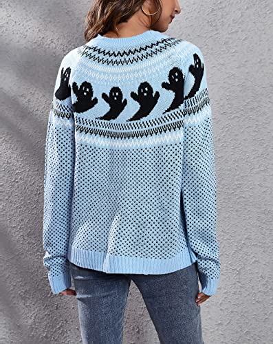 Image of chouyatou Women's Vintage Fair Isle Ghost Pattern Crewneck Knitted Pullover Sweater