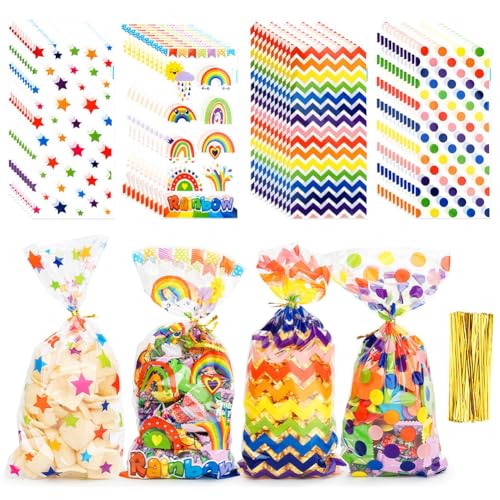 100 Piezas Bolsas Cumpleaños Infantil, Bolsa Chuches Cumpleaños, Bolsas Transparentes para Chuches Regalo de Cumpleaños, Regalos de Bricolaje, Fiestas, Navidad