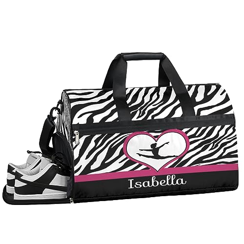 Personalized Gymnastics Bag Dance Bag for Girl Woman, Custom Gym Bag Sport Duffel Bag, Weekender Bags Travel Duffel Bag Zebra Print Gymnastics