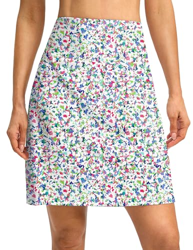 G Gradual 19 Skorts for Woman with 2 Pockets Knee Length Golf Skirt Long Athletic Tennis Skorts for Women Dressy Casual(Boho Flower L)